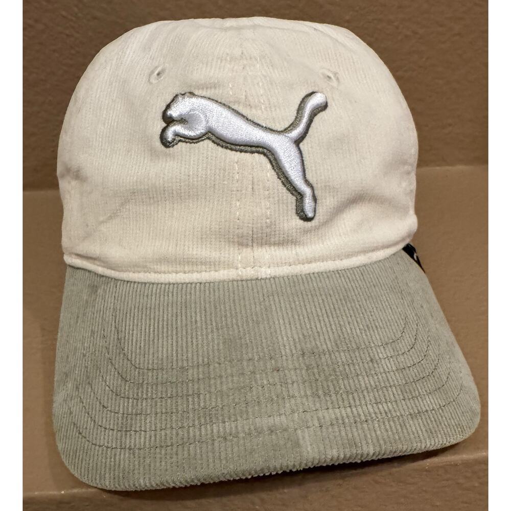 PUMA Corduroy Dad Hat Olive Green Khaki Two-Tone Strapback Adjustable Cap OS